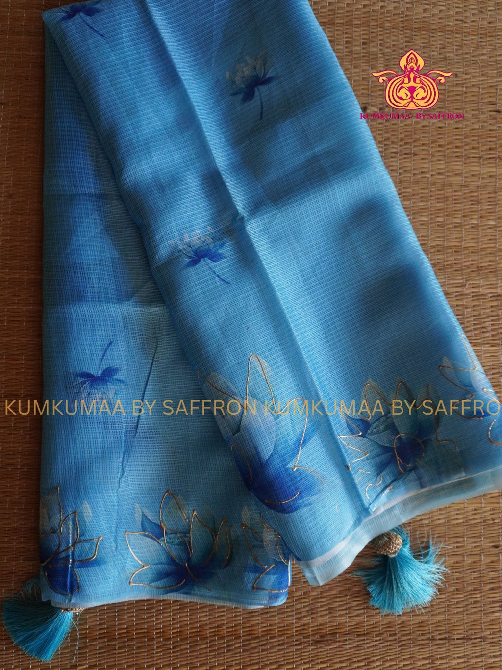 KOTA - LIGHT BLUE WITH DARK BLUE SAREE - WITHOUT BORDER- FLORAL PRINT - Kumkumaa LIGHT WEIGHT - BREATHABLE SAREE- FANCY AND ELEGANT