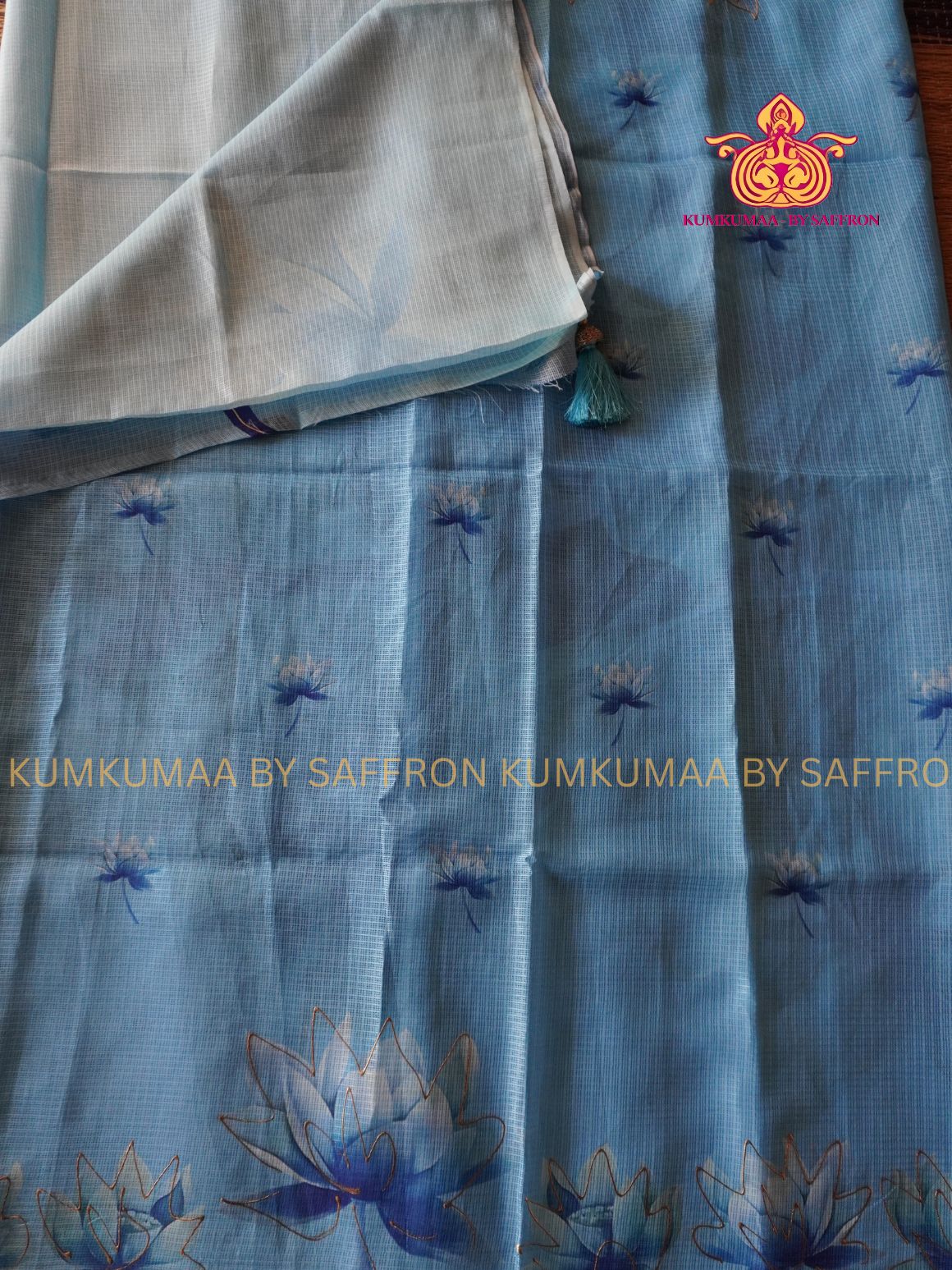 KOTA - LIGHT BLUE WITH DARK BLUE SAREE - WITHOUT BORDER- FLORAL PRINT - Kumkumaa LIGHT WEIGHT - BREATHABLE SAREE- FANCY AND ELEGANT