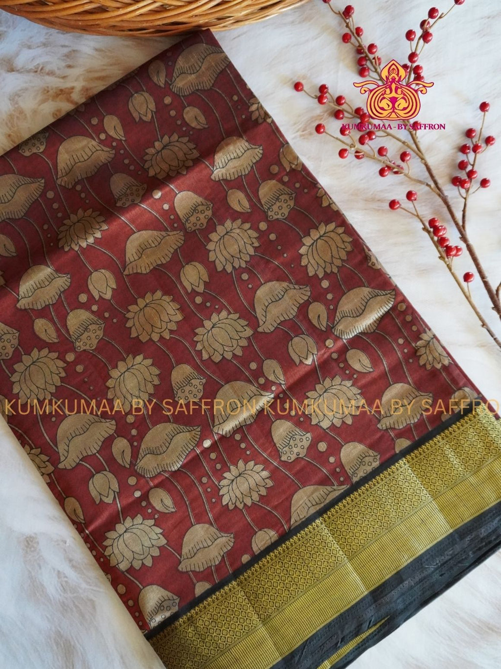 PATOLA SAREE - KALAMKARI PRINT DUAL TONE saree - RED WITH BLACK TAMARA DESIGN SAREE- Beautiful saree for women - KUMKUMAA FANCY FOR ALL OCCASION