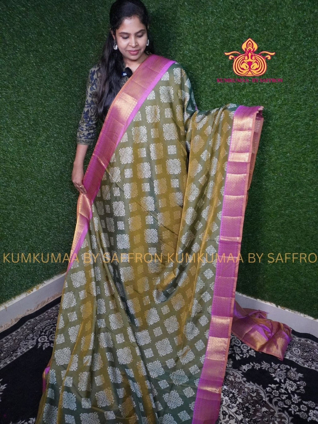 PATOLA SAREE - TRENDY DUAL TONE saree - GREEN WITH PINK KOLAM DESIGN SAREE- Beautiful saree for women - KUMKUMAA FANCY FOR ALL OCCASION