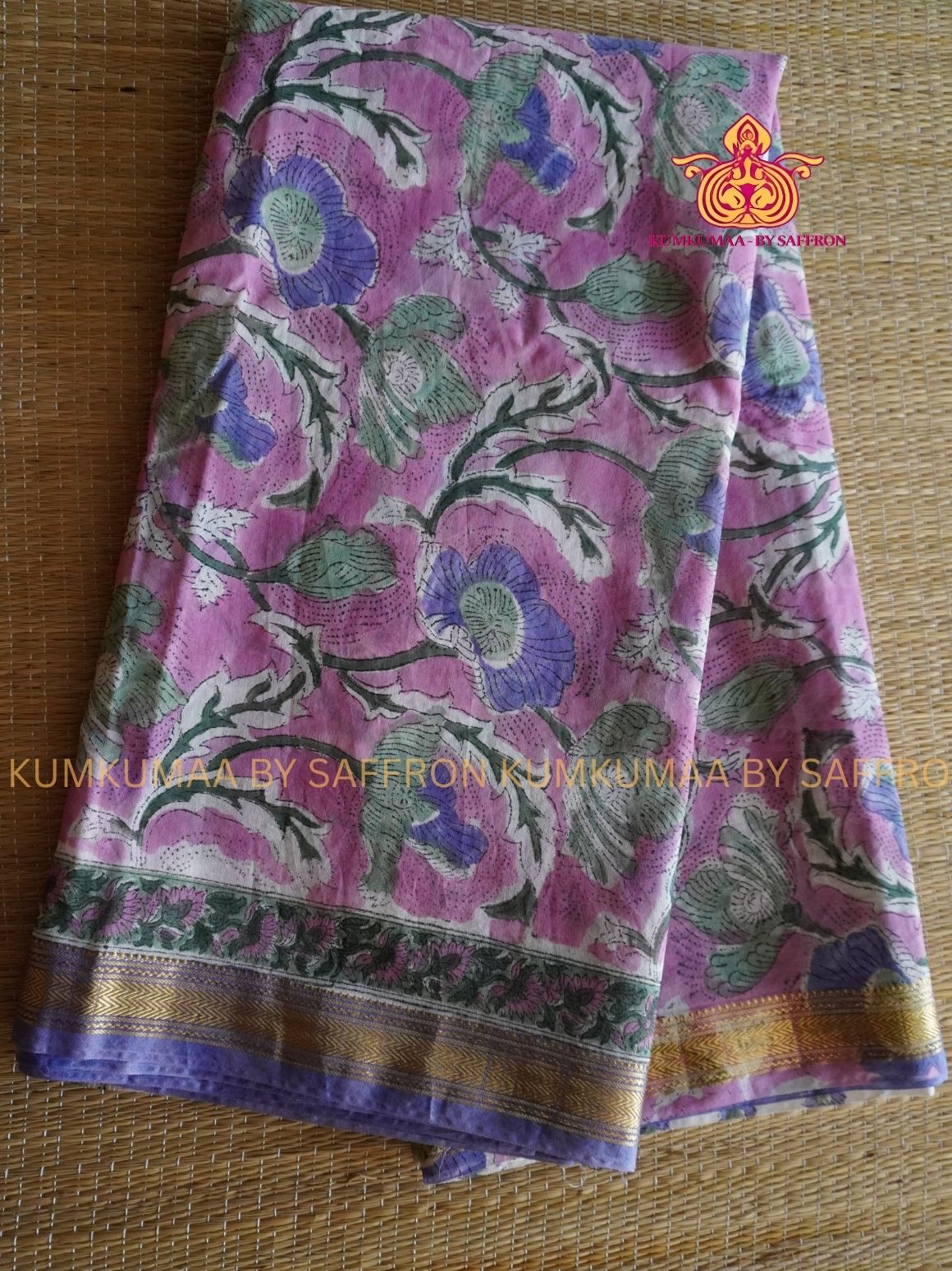 HAND WOVEN SILK - PURE MAHESHWARI SILK SAREE - DUSTY ROSE WITH PASTEL FLORAL PRINTED SAREE - LATEST COLLECTION - KUMKUMAA BY SAFFRON - COMFORT AND ELEGANCE