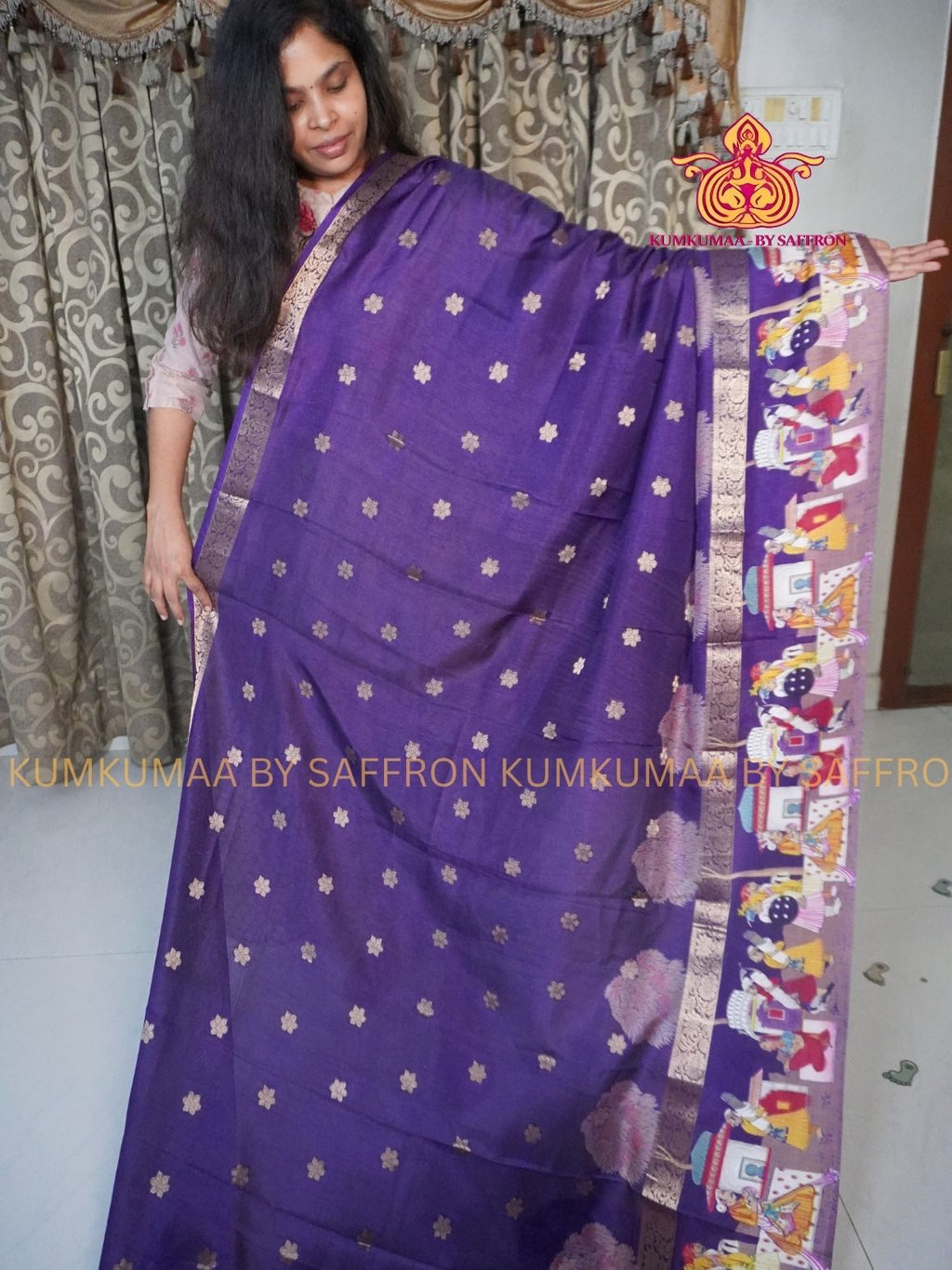 Dola Silk - COMFORTABLE FESTIVE Beautiful saree for women-PURPLE-ZARI WEAVING MOTIF - FLORAL PRINT - KUMKUMAA TRENDY TRADITIONAL WEAR - Comfort - Confidence - Elegance