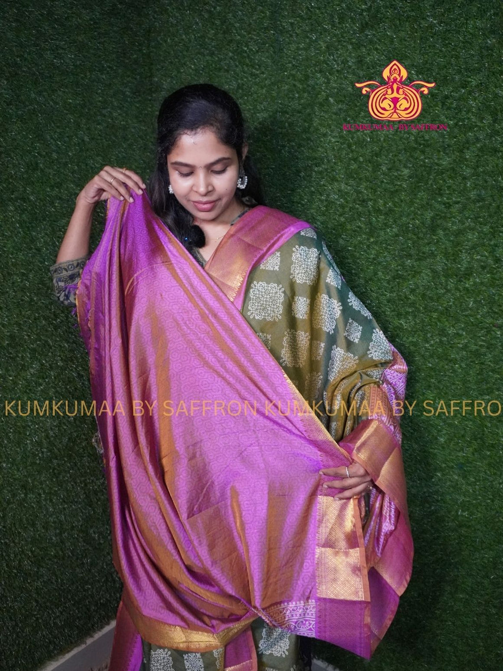 PATOLA SAREE - TRENDY DUAL TONE saree - GREEN WITH PINK KOLAM DESIGN SAREE- Beautiful saree for women - KUMKUMAA FANCY FOR ALL OCCASION