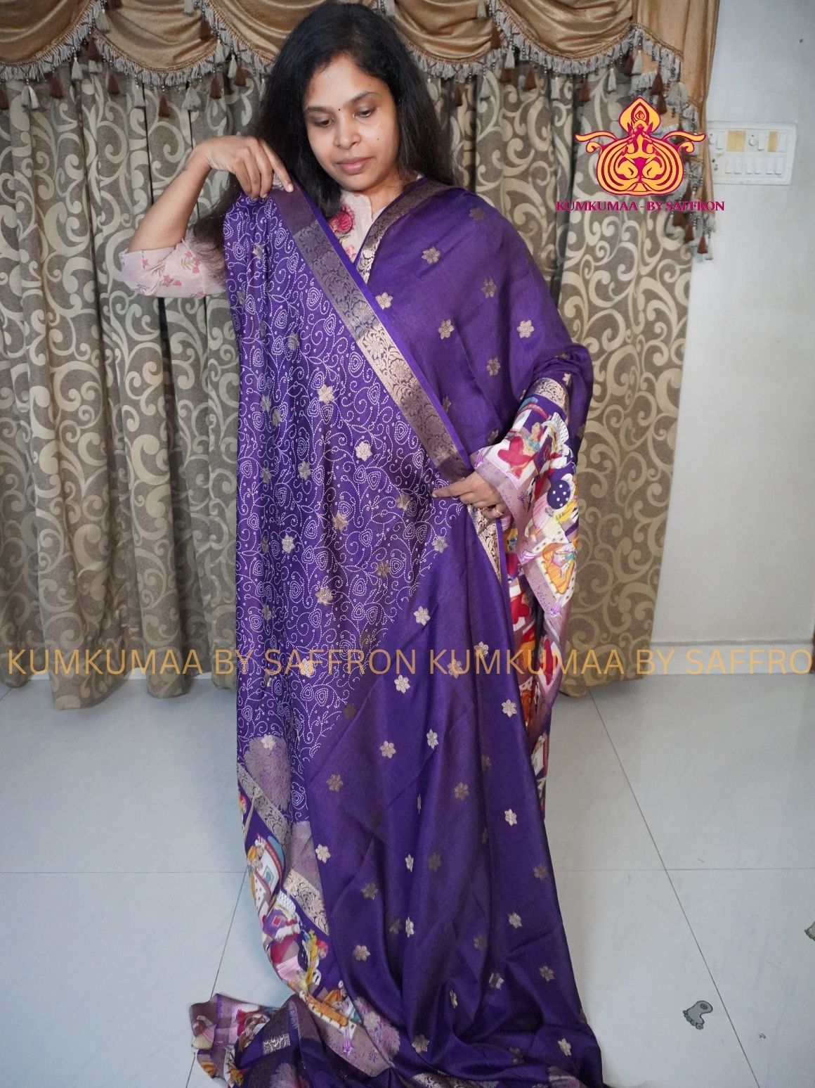 Dola Silk - COMFORTABLE FESTIVE Beautiful saree for women-PURPLE-ZARI WEAVING MOTIF - FLORAL PRINT - KUMKUMAA TRENDY TRADITIONAL WEAR - Comfort - Confidence - Elegance
