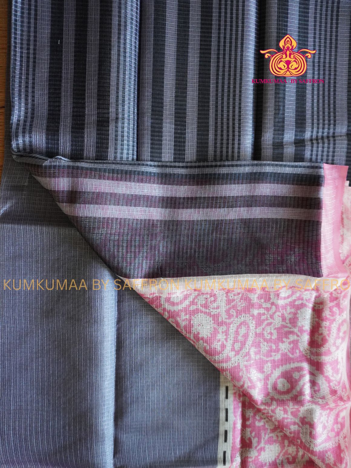 KOTA - GREY & PINK SAREE - PLAIN SAREE - PRINTED BLOUSE- Kumkumaa LIGHT WEIGHT - BREATHABLE SAREE- FANCY AND ELEGANT (Copy)