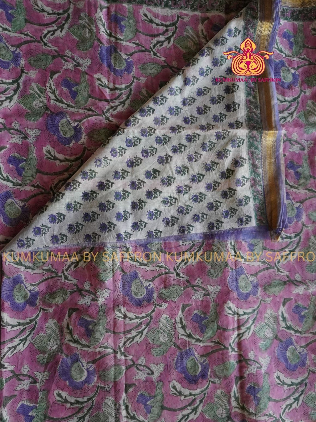 HAND WOVEN SILK - PURE MAHESHWARI SILK SAREE - DUSTY ROSE WITH PASTEL FLORAL PRINTED SAREE - LATEST COLLECTION - KUMKUMAA BY SAFFRON - COMFORT AND ELEGANCE
