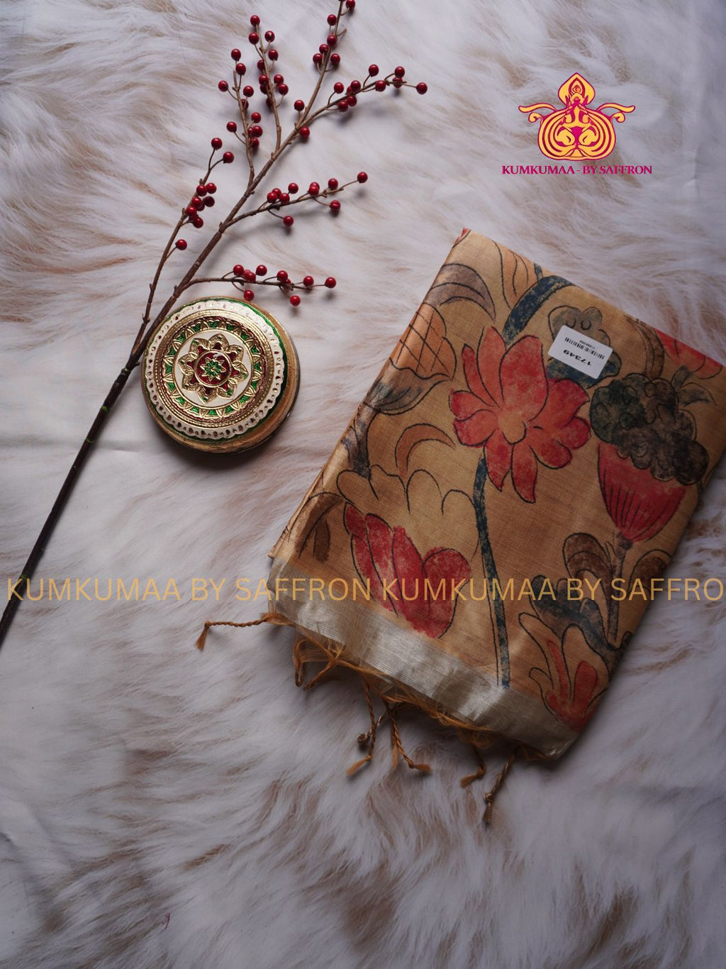 COTTON SILK- SILVER SAREE WITH BLOUSE - MINIMALISTIC BORDER -FLORAL DESIGN PRINTED- Kumkumaa FESTIVE - OCCASION ELEGANCE - STYLISH AND BEAUTIFUL