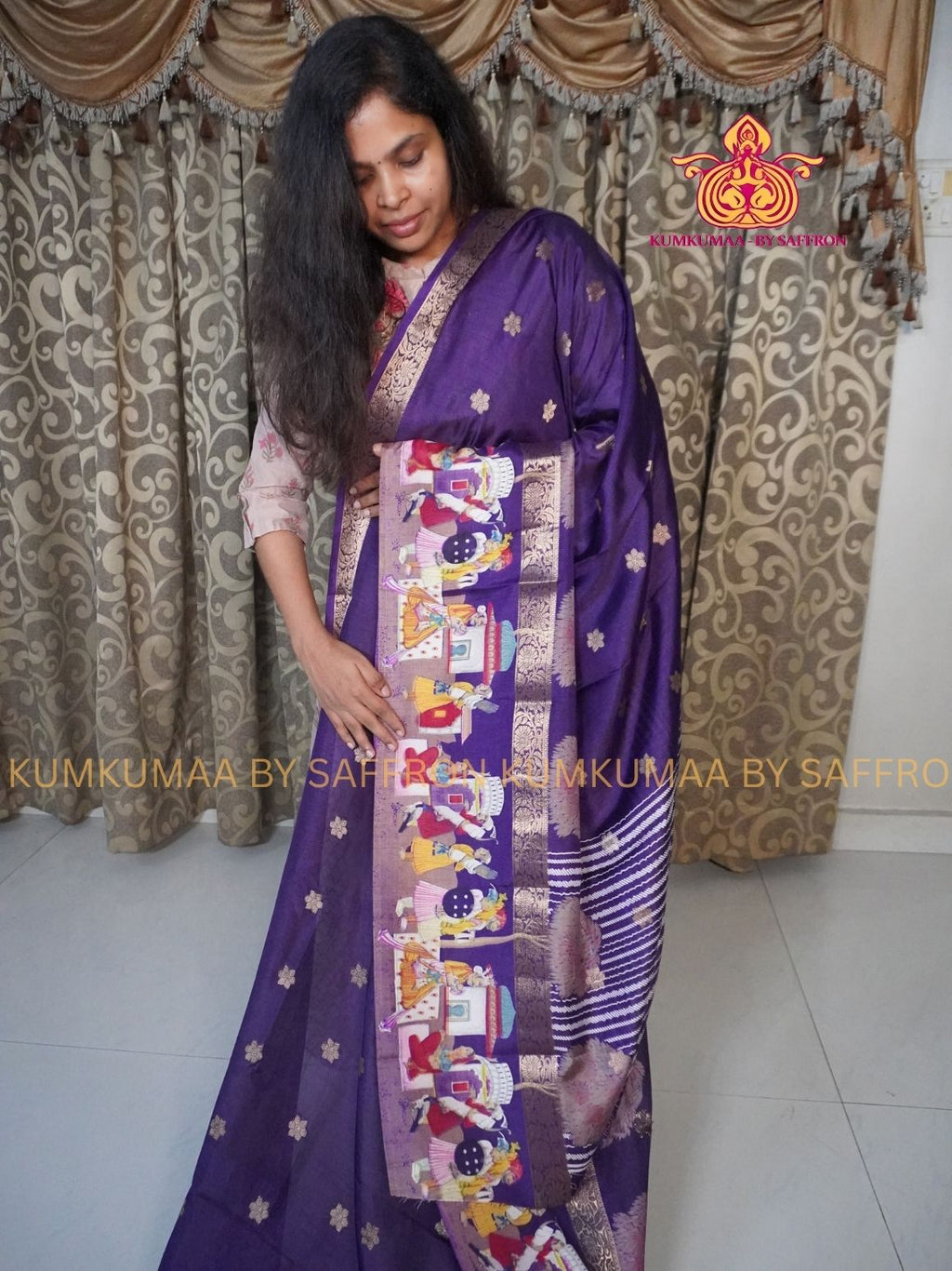 Dola Silk - COMFORTABLE FESTIVE Beautiful saree for women-PURPLE-ZARI WEAVING MOTIF - FLORAL PRINT - KUMKUMAA TRENDY TRADITIONAL WEAR - Comfort - Confidence - Elegance