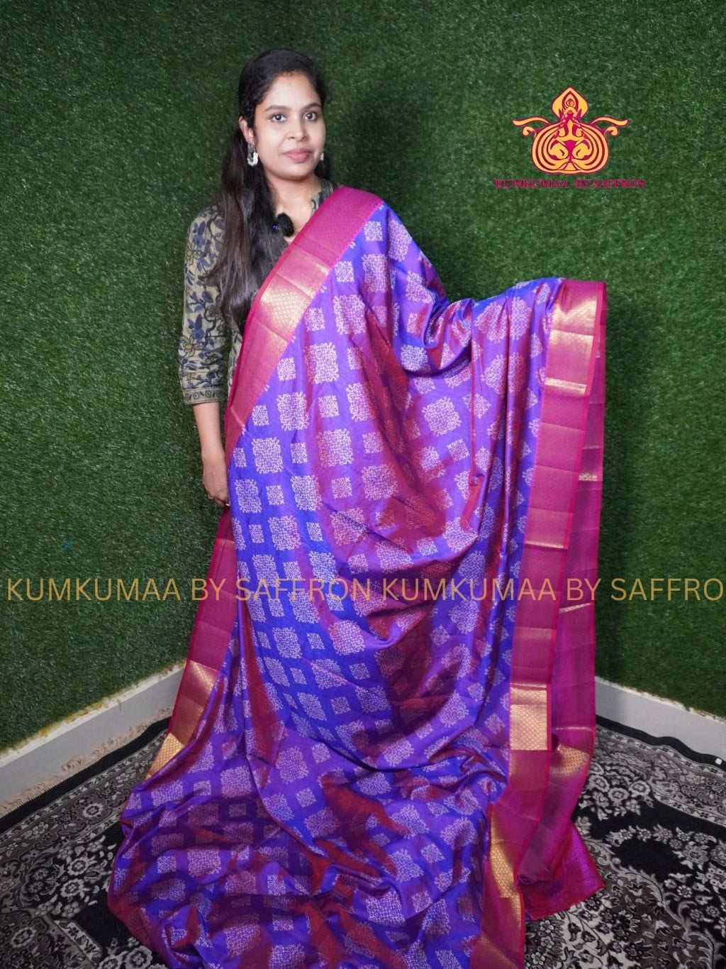 PATOLA SAREE - Trendy DUAL TONE saree - PURPLE WITH PINK KOLAM DESIGN SAREE- Beautiful saree for women - KUMKUMAA FANCY FOR ALL OCCASION