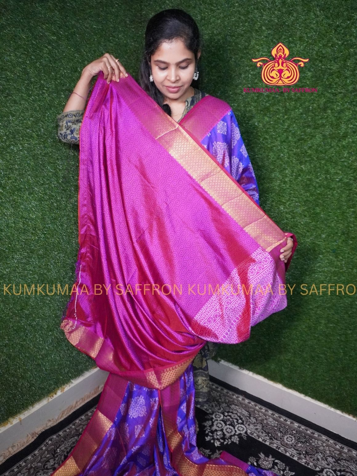 PATOLA SAREE - Trendy DUAL TONE saree - PURPLE WITH PINK KOLAM DESIGN SAREE- Beautiful saree for women - KUMKUMAA FANCY FOR ALL OCCASION