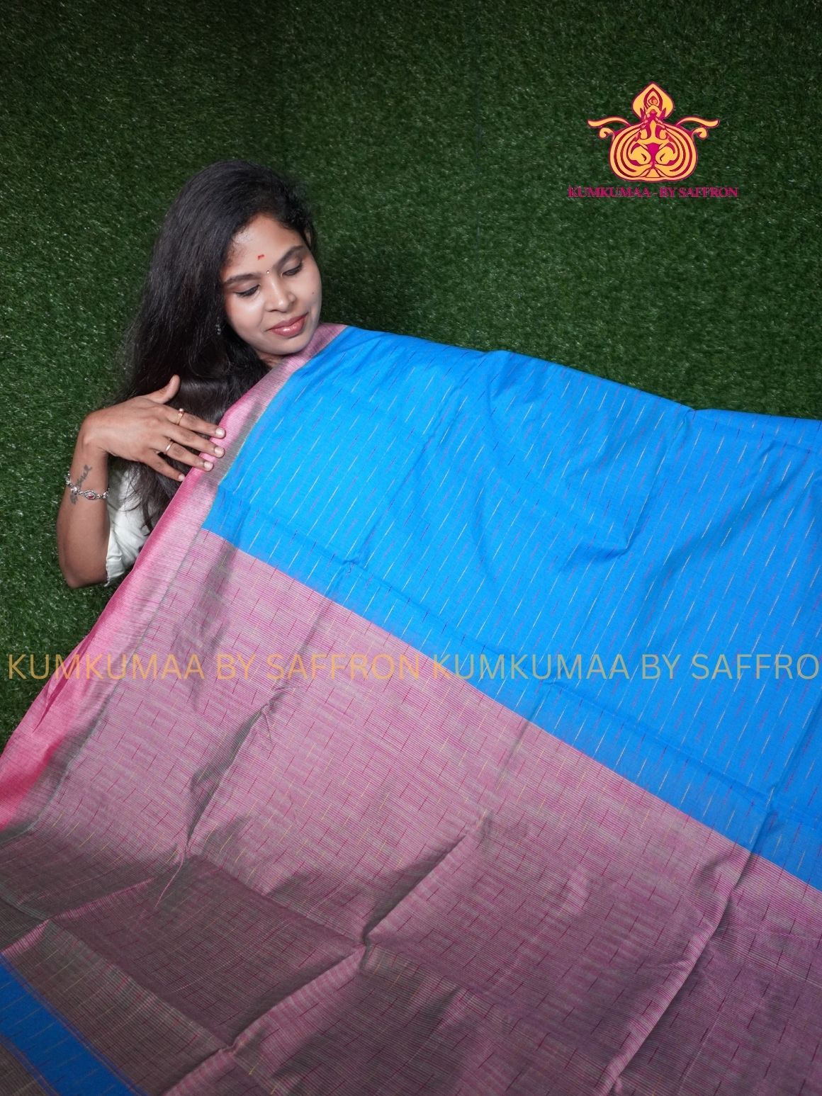 KOVAI COTTON- BLUE AND PINK SAREE WITH BLOUSE - Kumkumaa Exclusive- COMFORTABLE AND ELITE