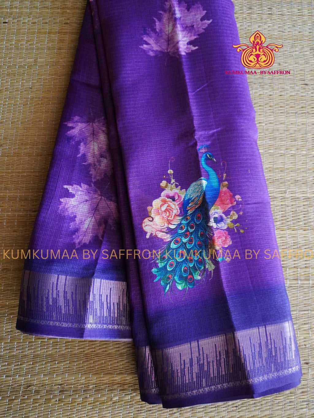 KOTA - PURPLE SAREE - MILD ZARI BORDER- FLORAL PEACOCK PRINT - Kumkumaa LIGHT WEIGHT - BREATHABLE SAREE- FANCY AND ELEGANT