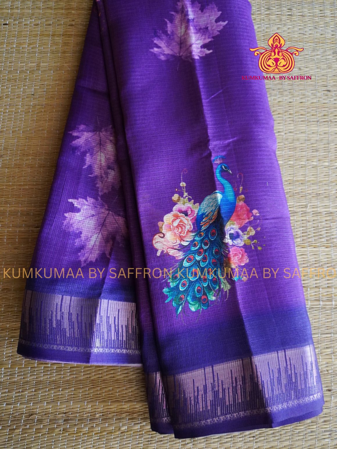 KOTA - PURPLE SAREE - MILD ZARI BORDER- FLORAL PEACOCK PRINT - Kumkumaa LIGHT WEIGHT - BREATHABLE SAREE- FANCY AND ELEGANT