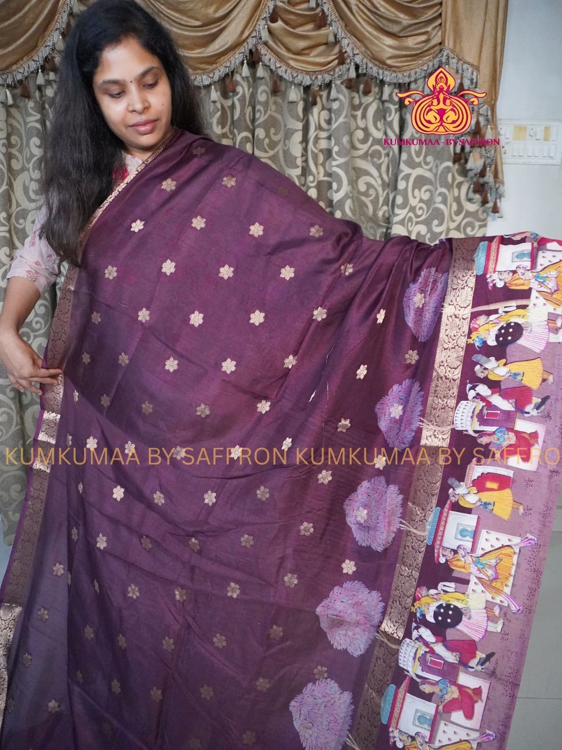 Dola Silk - COMFORTABLE FESTIVE Beautiful saree for women-MAJANTA-ZARI WEAVING MOTIF - FLORAL PRINT - KUMKUMAA TRENDY TRADITIONAL WEAR - Comfort - Confidence - Elegance