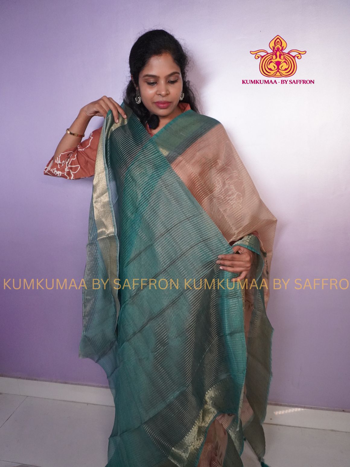 FANCY SAREE - BEIGE WITH GREEN TURQUOISE - TISSUE SILK SAREE WITH JACQUARD WOVEN BORDER- TRENDY WEAR SAREE- Beautiful saree for women - KUMKUMAA FANCY FOR ALL OCCASION