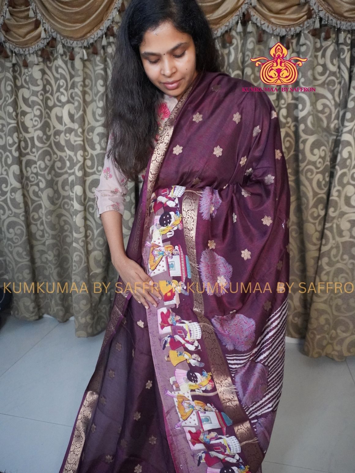 Dola Silk - COMFORTABLE FESTIVE Beautiful saree for women-MAJANTA-ZARI WEAVING MOTIF - FLORAL PRINT - KUMKUMAA TRENDY TRADITIONAL WEAR - Comfort - Confidence - Elegance
