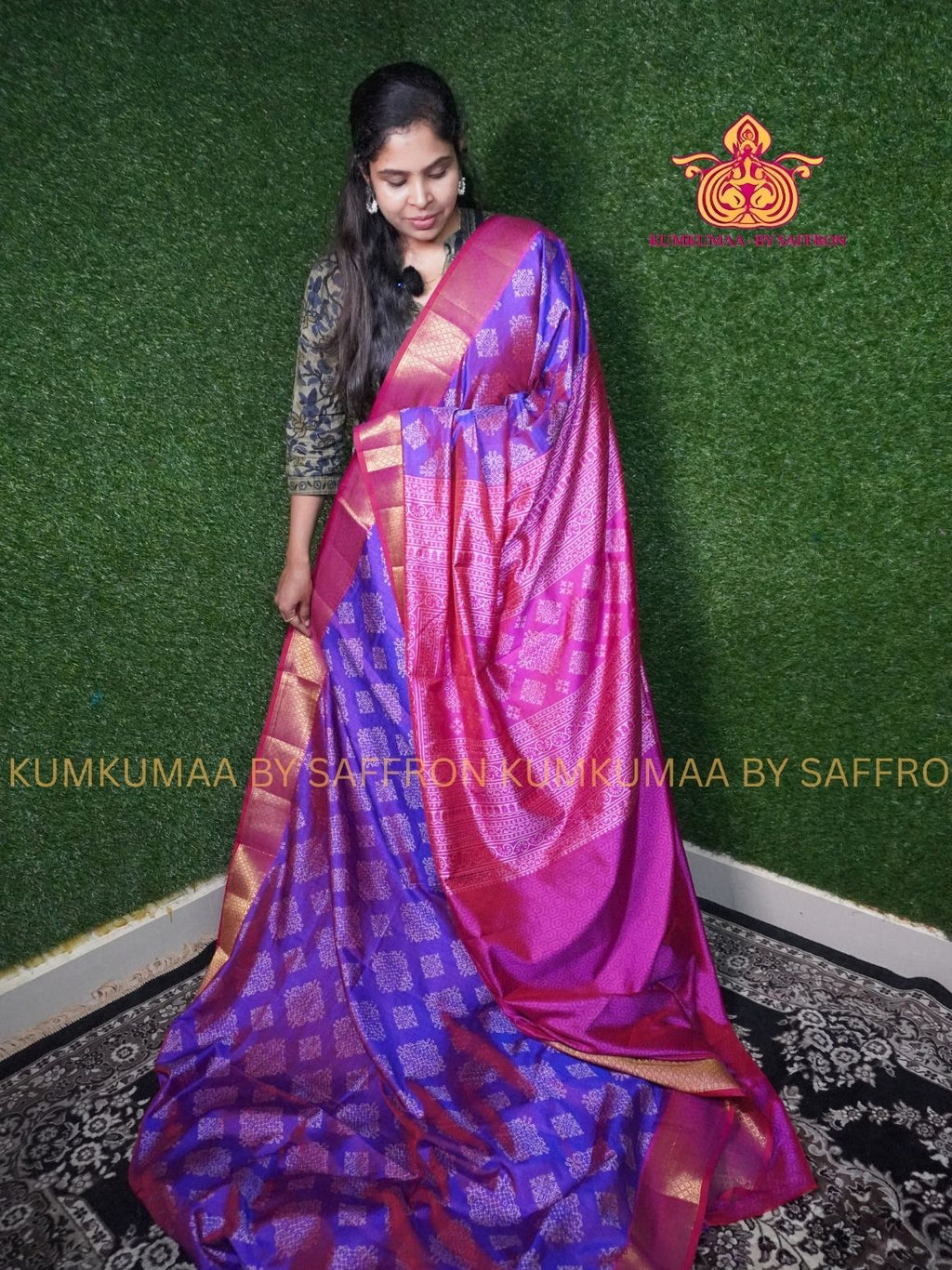 PATOLA SAREE - Trendy DUAL TONE saree - PURPLE WITH PINK KOLAM DESIGN SAREE- Beautiful saree for women - KUMKUMAA FANCY FOR ALL OCCASION