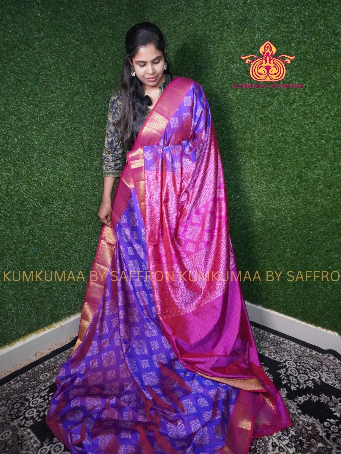 PATOLA SAREE - Trendy DUAL TONE saree - PURPLE WITH PINK KOLAM DESIGN SAREE- Beautiful saree for women - KUMKUMAA FANCY FOR ALL OCCASION
