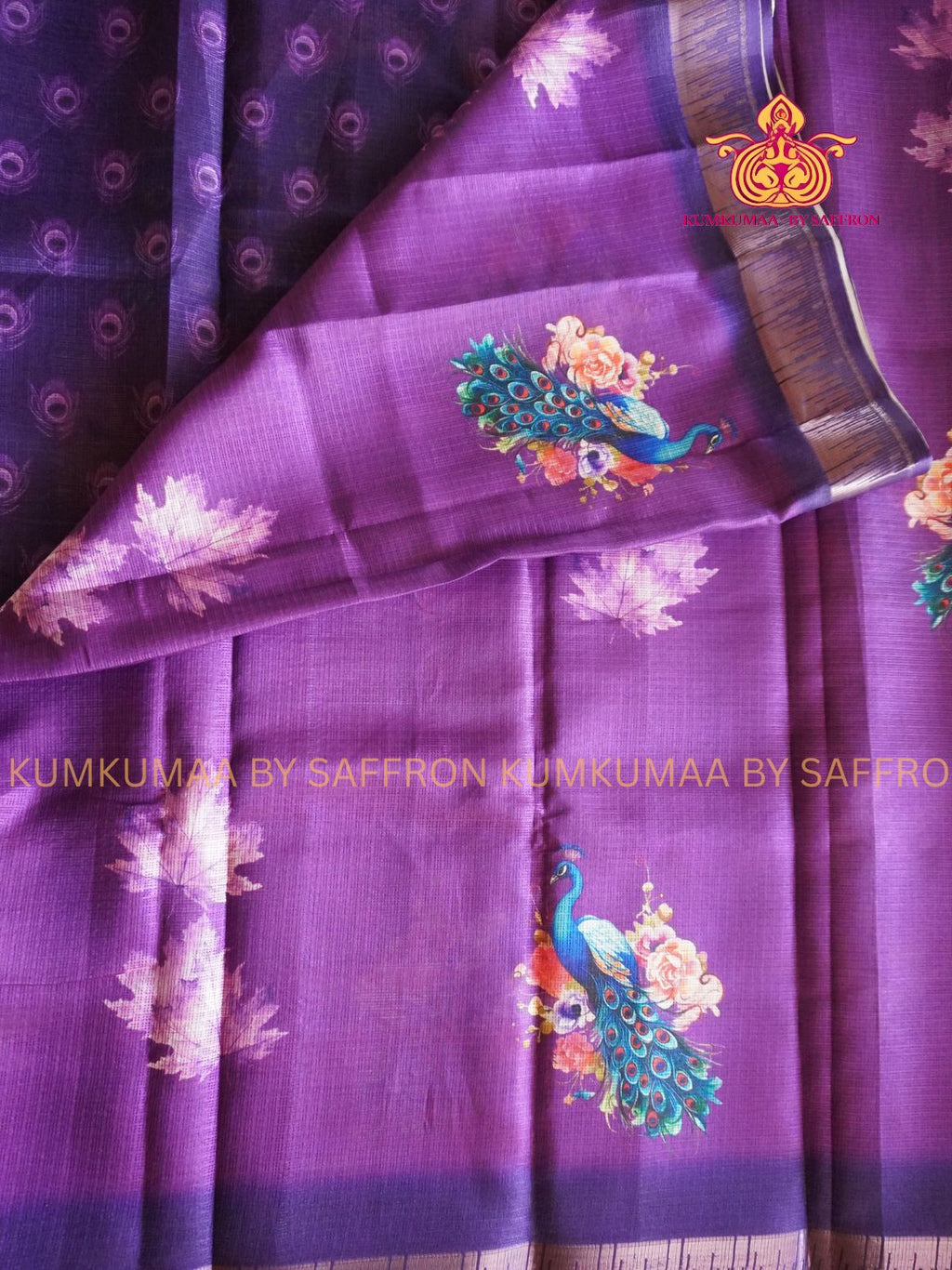 KOTA - PURPLE SAREE - MILD ZARI BORDER- FLORAL PEACOCK PRINT - Kumkumaa LIGHT WEIGHT - BREATHABLE SAREE- FANCY AND ELEGANT