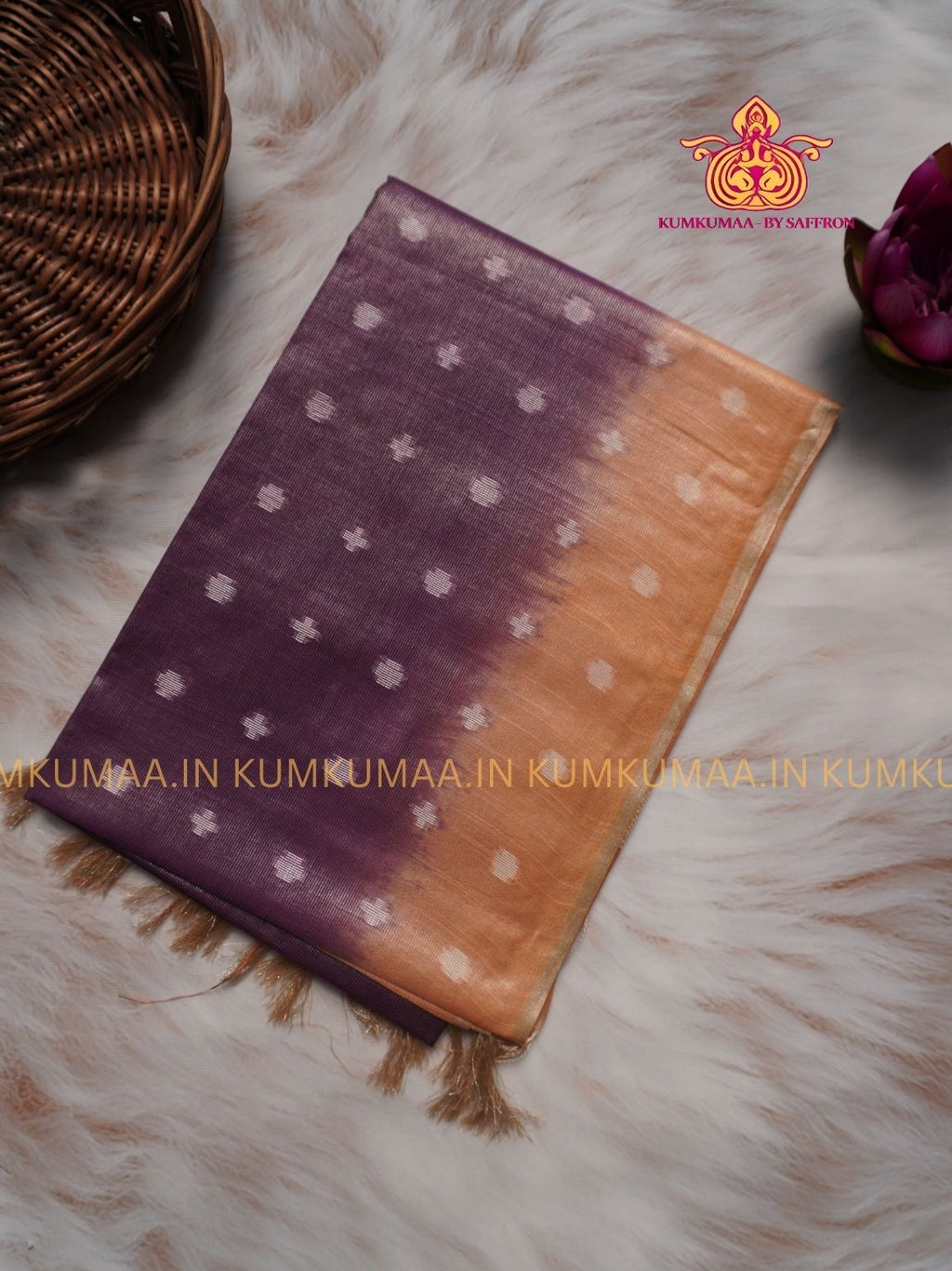 FANCY SAREE - PURPLE AND ORANGE - GOLD PRINTS ALL OVER- TRENDY WEAR SAREE- Beautiful saree for women - KUMKUMAA FANCY FOR ALL OCCASION