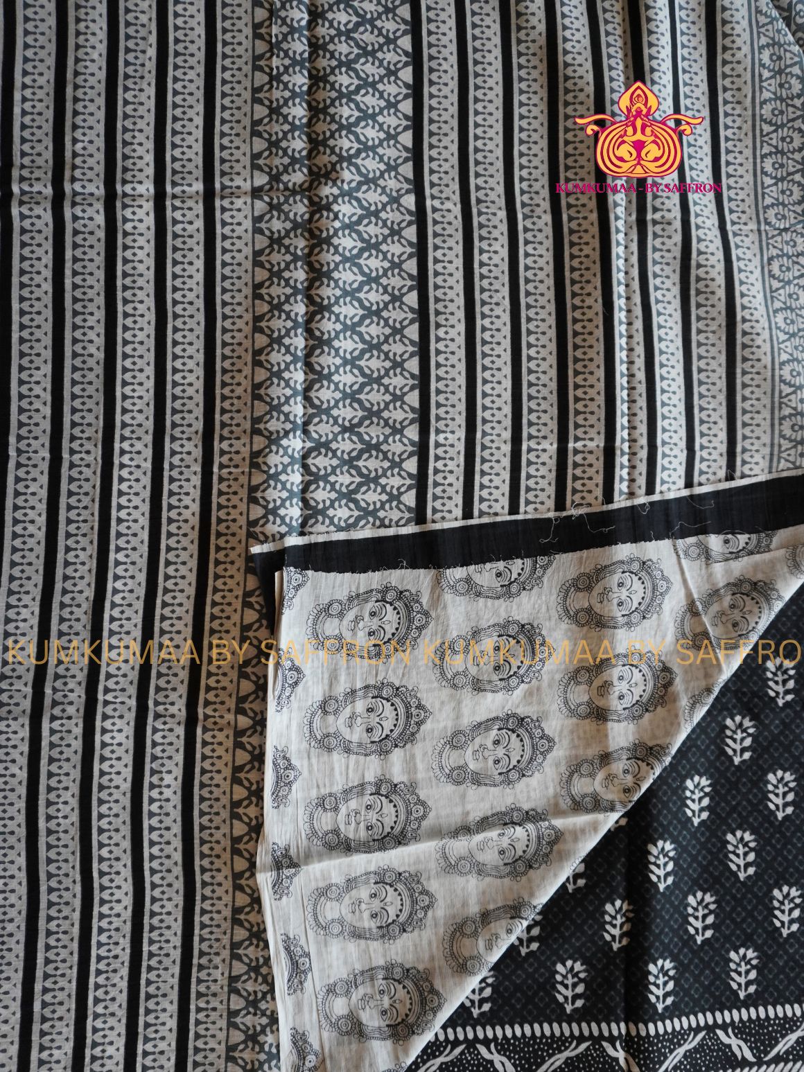 MUL COTTON-BLACK SAREE WITH BLOUSE - SOFTEST EVERYDAY WEAR - BEST COTTON SAREE- COMFORT AND TRENDY - STYLE WITH COMFORT - Kumkumaa EVERYDAY SAREE