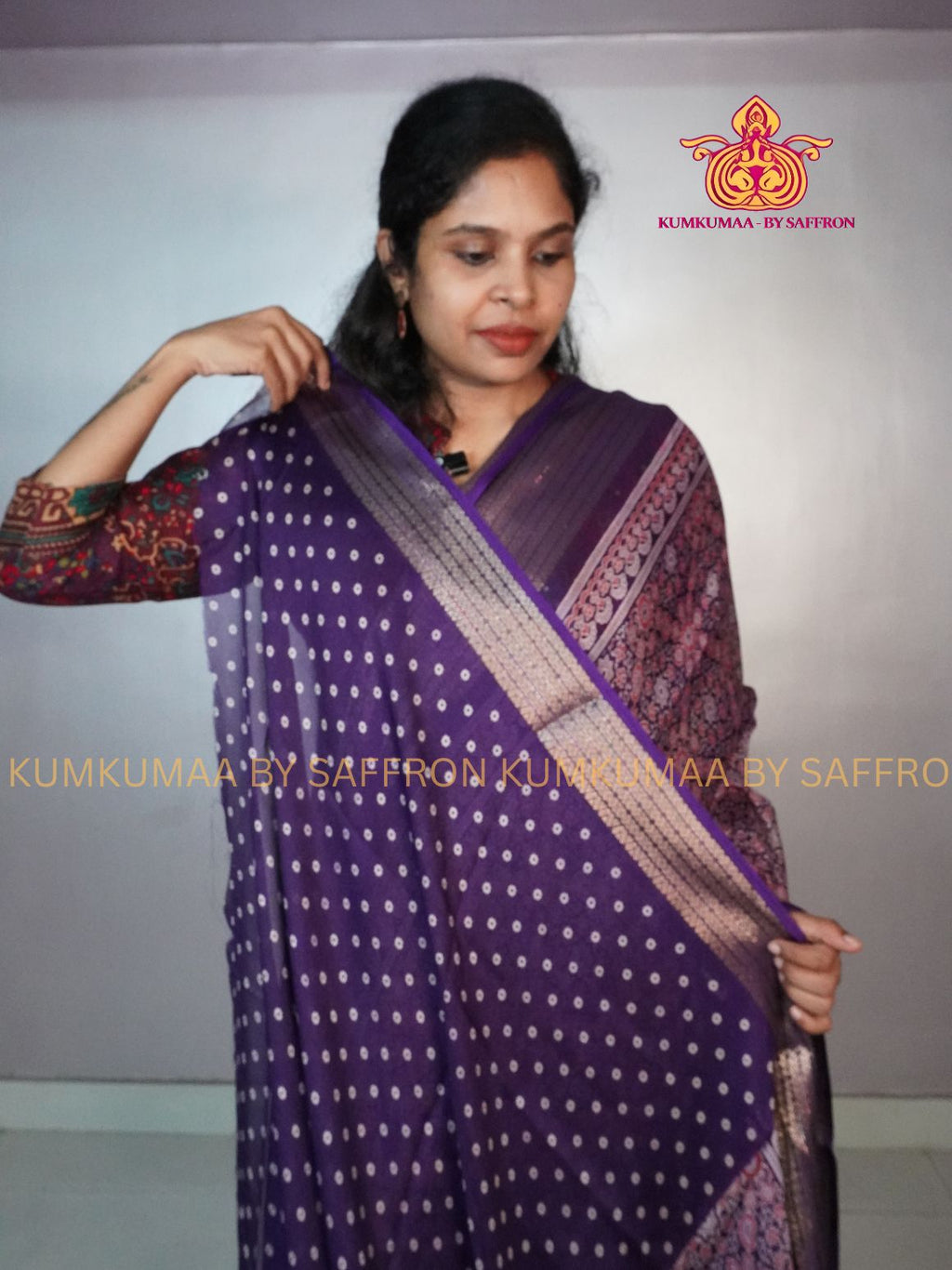 GEORGETTE- NAVY BLUE SAREE WITH AJRAKH DESIGN - ETHNIC WEAR - EXCLUSIVE KUMKUMAA COLLECTION- FLOWY MATERIAL -CHIC AND GORGEOUS