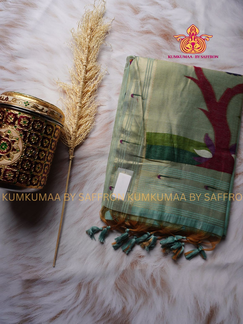 PAITHANI SAREE - PISTA GREEN SAREE WITH PAITHANI DESIGN - ETHNIC WEAR - EXCLUSIVE KUMKUMAA COLLECTION- MUNGA COTTON MATERIAL - PREMIUM QUALITY - GORGEOUS AND ROYAL