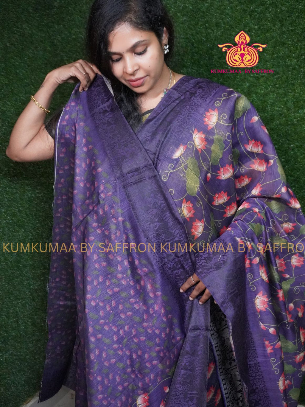 SOFT COTTON - PURPLE - FLOWER DESIGN SAREE - WARRIOR WEAVING BORDER - LATEST COLLECTION - KUMKUMAA BY SAFFRON - UNIQUE DESIGN