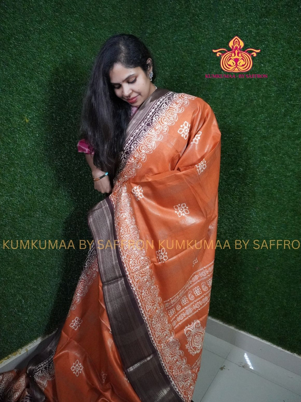 Dola Silk - COMFORTABLE FESTIVE Beautiful saree for women-ORANGE- BROWN COLOUR - STRIPPED DESIGN - ZARI BORDER - KUMKUMAA TRENDY TRADITIONAL WEAR - Comfort - Confidence - Elegance