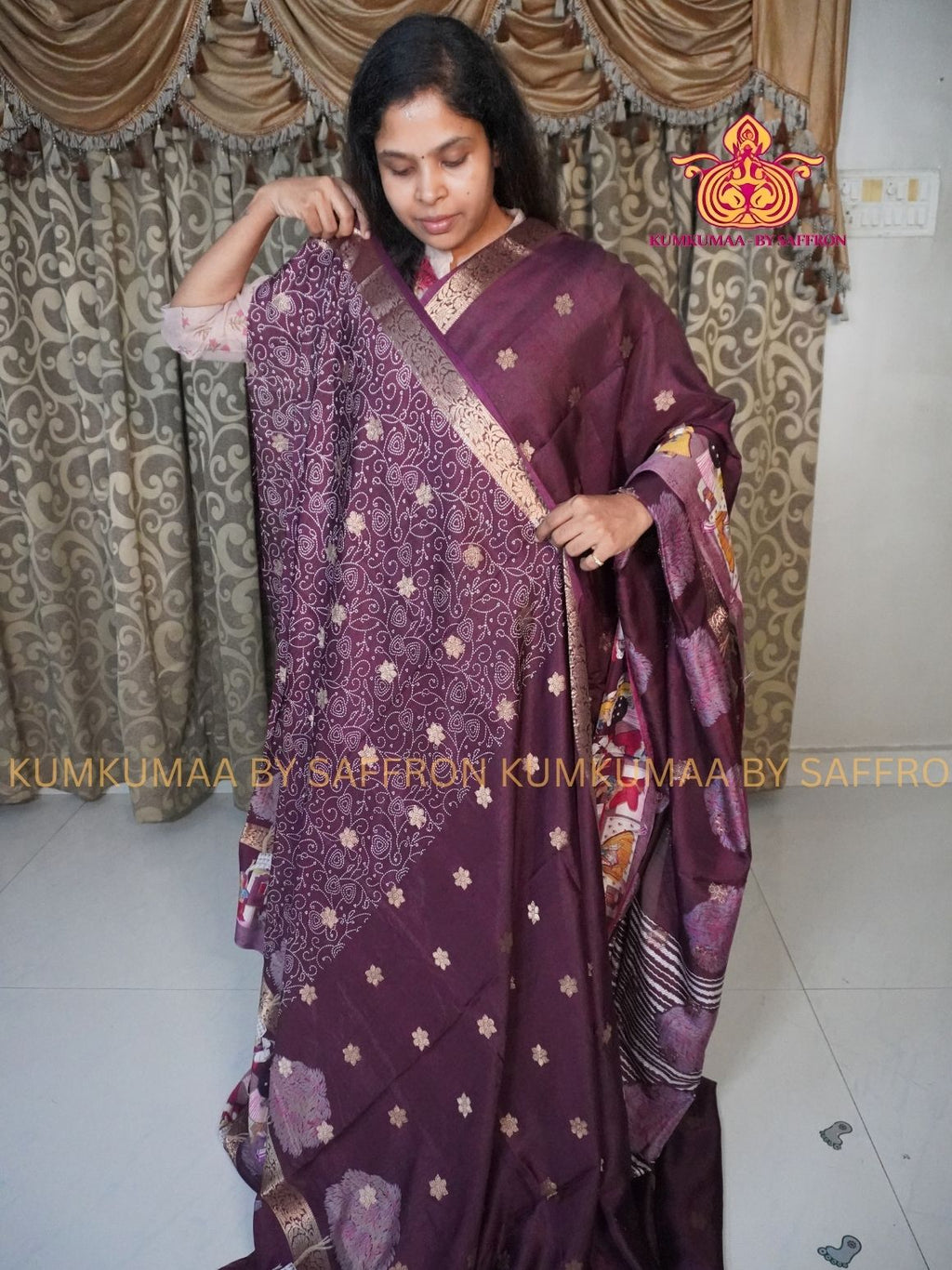 Dola Silk - COMFORTABLE FESTIVE Beautiful saree for women-MAJANTA-ZARI WEAVING MOTIF - FLORAL PRINT - KUMKUMAA TRENDY TRADITIONAL WEAR - Comfort - Confidence - Elegance