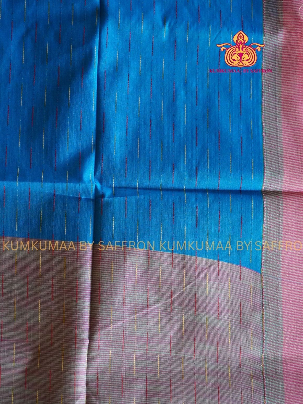 KOVAI COTTON- BLUE AND PINK SAREE WITH BLOUSE - Kumkumaa Exclusive- COMFORTABLE AND ELITE