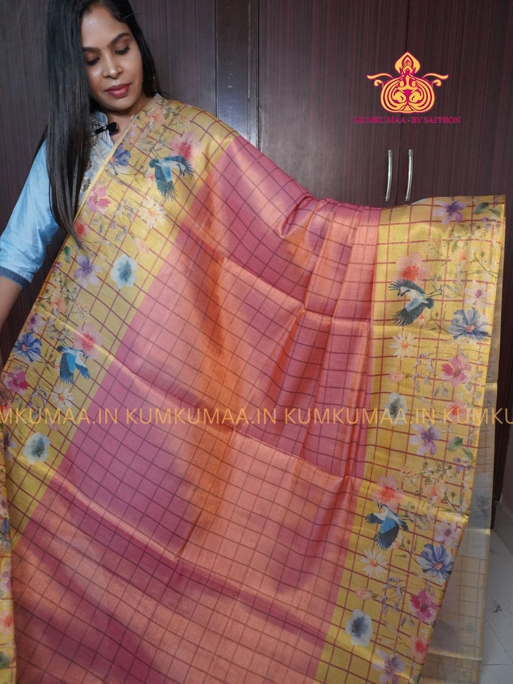 SOFT TISSUE - ORANGE WITH BEIGE COLOUR WITH BLOUSE - TISSUE WEAVING - SHINE TISSUE WITH FLORAL DESIGN -KUMKUMAA EXCLUSIVE