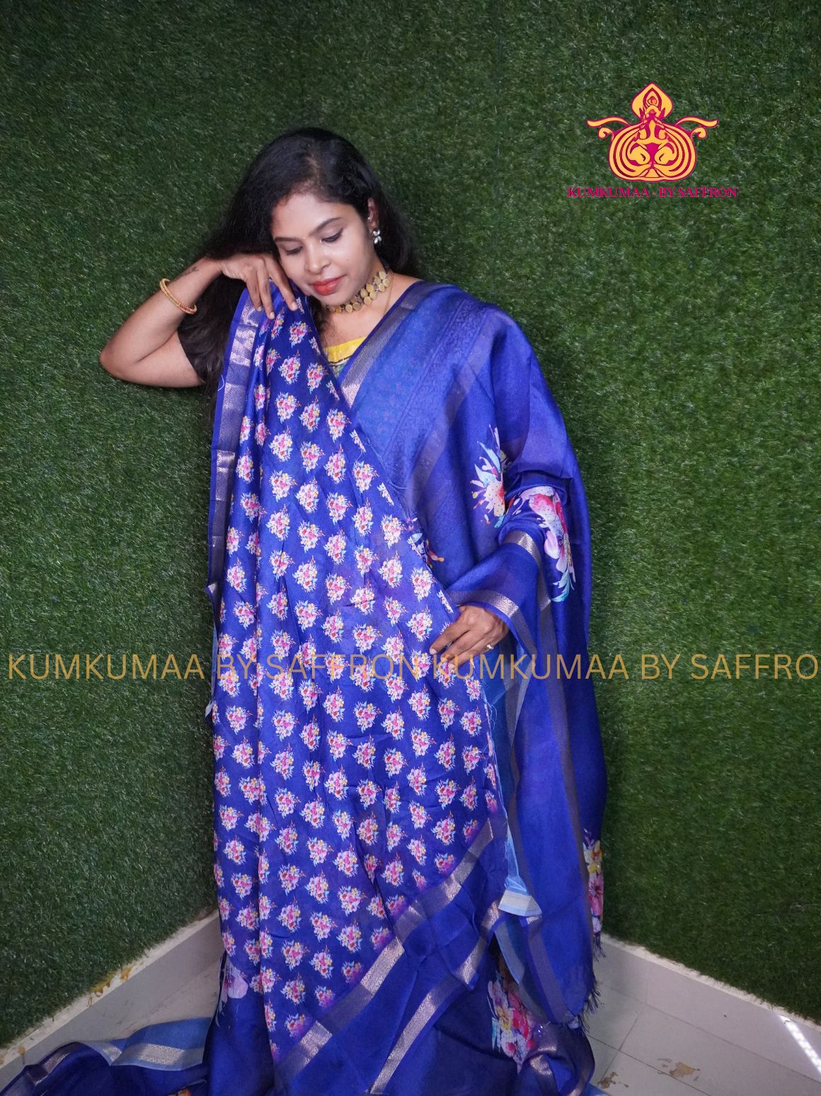 COTTON SILK- PURPLE SAREE WITH BLOUSE -FLORAL CRYSTAL DESIGN - Kumkumaa FESTIVE - MINIMALISTIC BORDER - OCCASION ELEGANCE - STYLISH AND BEAUTIFUL