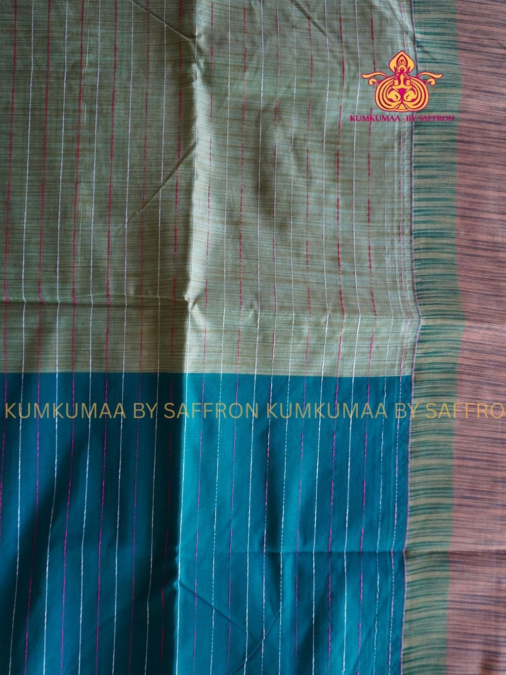 KOVAI COTTON- TURQUOISE AND PASTEL GREEN SAREE WITH BLOUSE - Kumkumaa Exclusive- COMFORTABLE AND ELITE