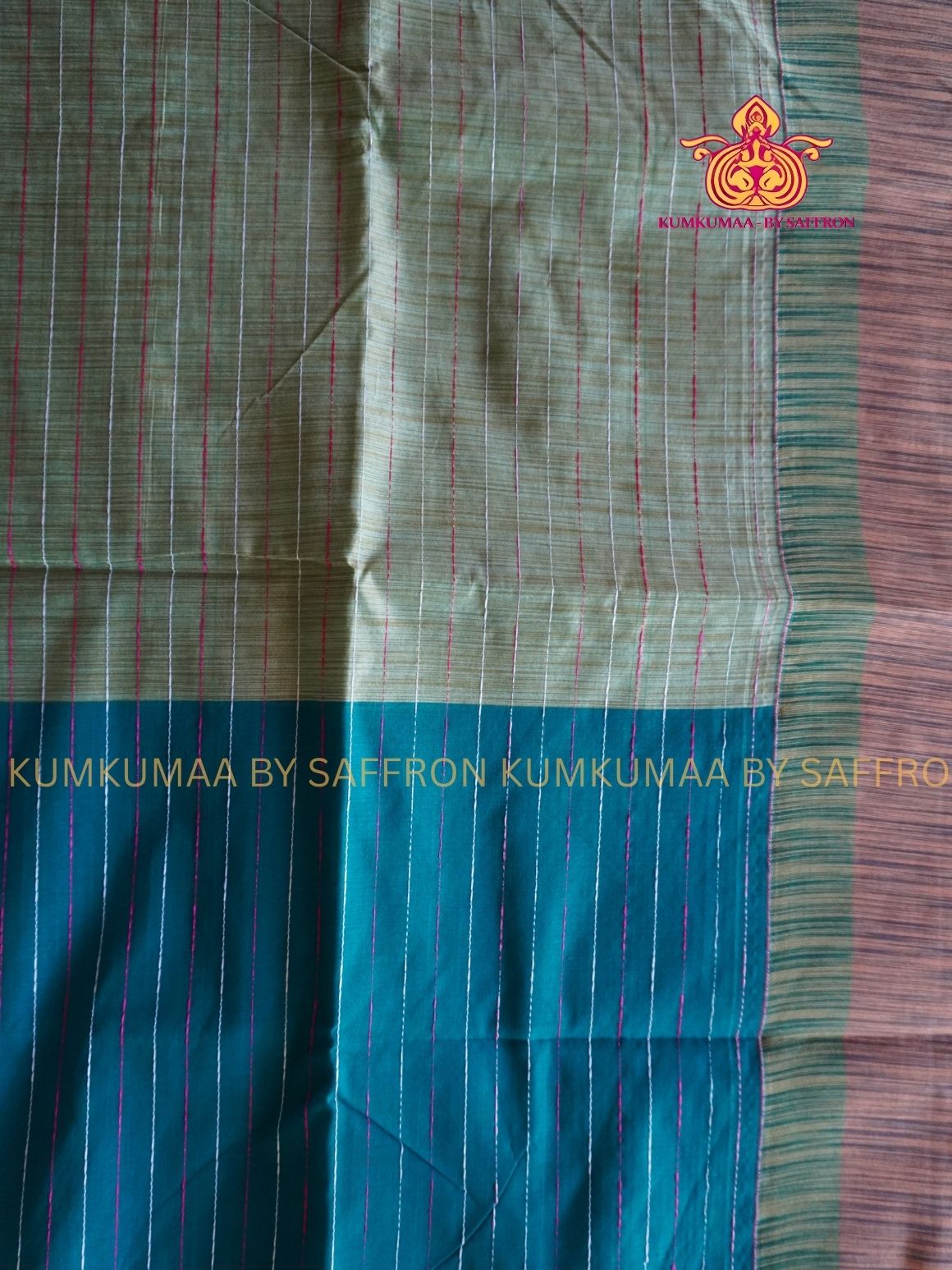KOVAI COTTON- TURQUOISE AND PASTEL GREEN SAREE WITH BLOUSE - Kumkumaa Exclusive- COMFORTABLE AND ELITE