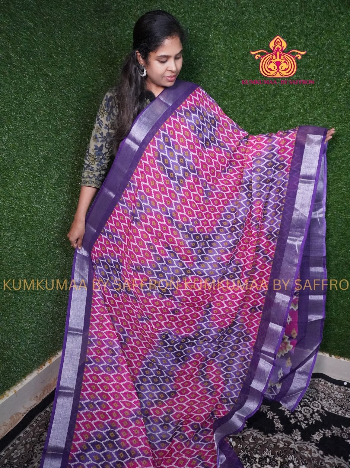 SOFT COTTON - PINK AND PURPLE - HONEY COMB DESIGN SAREE - ZARI MINIMALIST BORDER - LATEST COLLECTION - KUMKUMAA BY SAFFRON - UNIQUE DESIGN