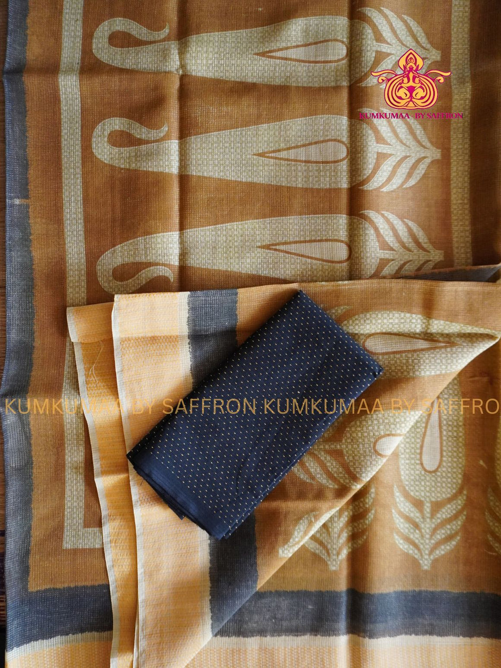 KOTA -BEIGE WITH BLACK MANGO DESIGN SAREE WITH BLOUSE - Kumkumaa LIGHT WEIGHT - BREATHABLE SAREE- FANCY AND ELEGANT