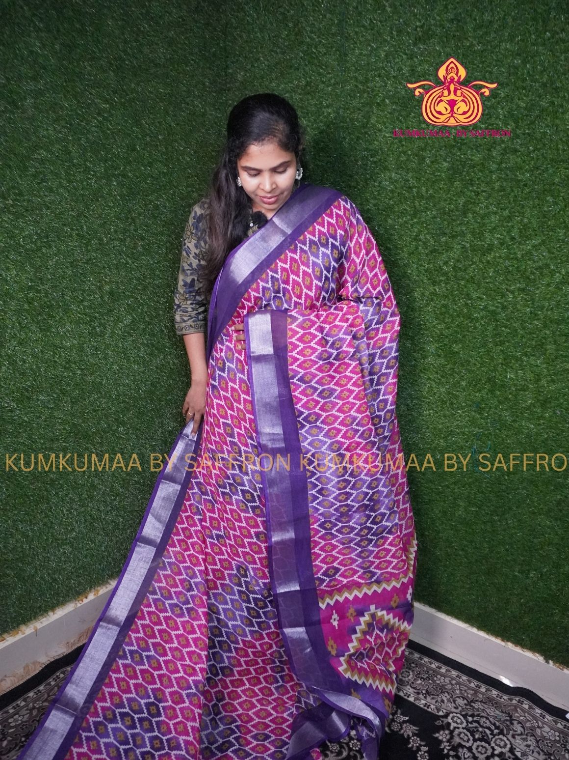 SOFT COTTON - PINK AND PURPLE - HONEY COMB DESIGN SAREE - ZARI MINIMALIST BORDER - LATEST COLLECTION - KUMKUMAA BY SAFFRON - UNIQUE DESIGN