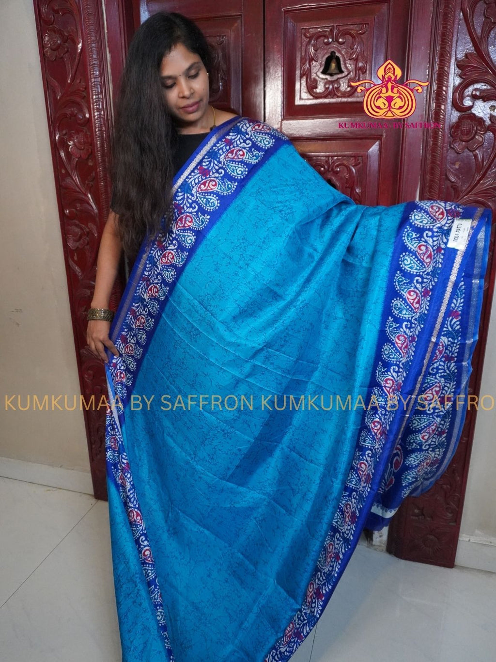 Dola Silk - COMFORTABLE FESTIVE Beautiful saree for women-LIGHT BLUE-DARK BLUE COLOUR - FLORAL PRINT - KUMKUMAA TRENDY TRADITIONAL WEAR - Comfort - Confidence - Elegance