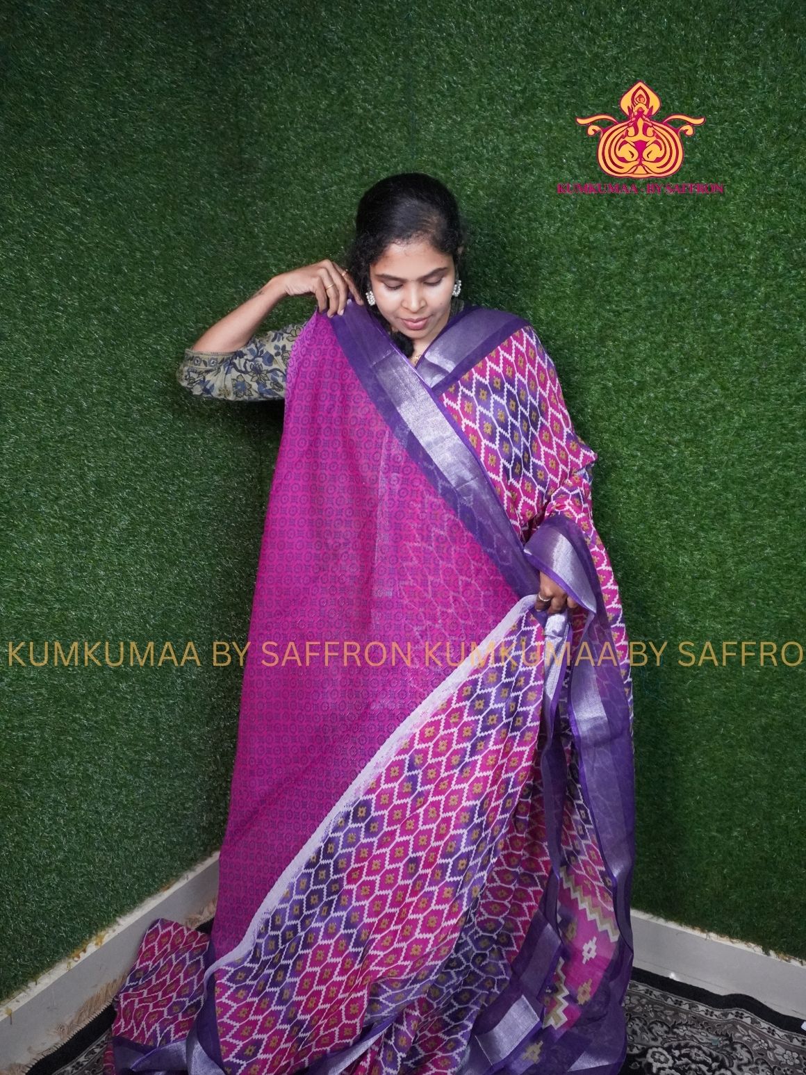 SOFT COTTON - PINK AND PURPLE - HONEY COMB DESIGN SAREE - ZARI MINIMALIST BORDER - LATEST COLLECTION - KUMKUMAA BY SAFFRON - UNIQUE DESIGN
