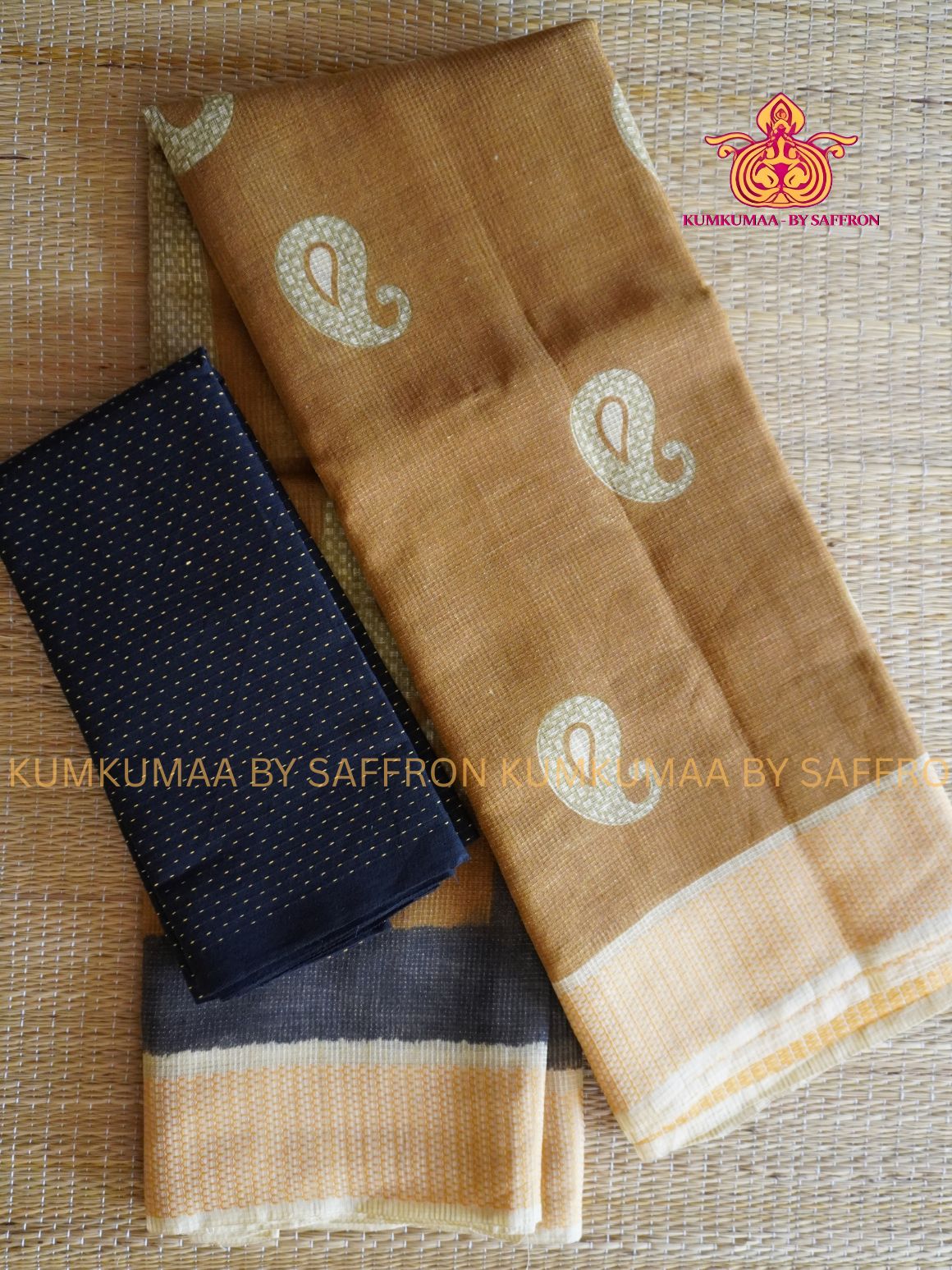 KOTA -BEIGE WITH BLACK MANGO DESIGN SAREE WITH BLOUSE - Kumkumaa LIGHT WEIGHT - BREATHABLE SAREE- FANCY AND ELEGANT