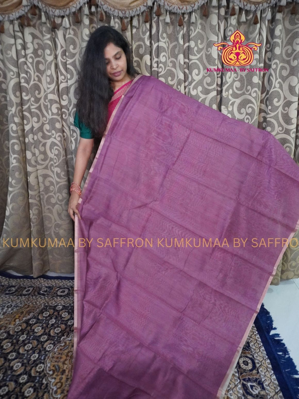 CHANDERI COTTON - ROSE GOLD - FLORAL BLOUSE PIECE AND PALLU- PROFESSIONAL WEAR- MINIMALIST BORDER - LATEST COLLECTION - KUMKUMAA BY SAFFRON - ELITE DESIGN