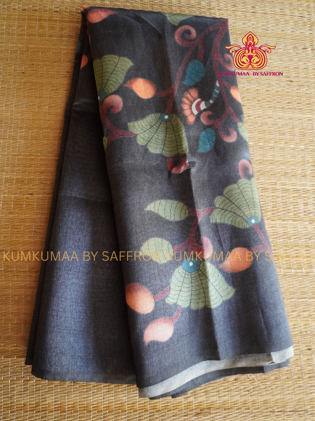 TUSSAR SILK -FOREST GREEN - CREEPER &amp; ELEPHANT PRINTED SAREE - WITHOUT BORDER - LATEST COLLECTION - KUMKUMAA BY SAFFRON - UNIQUE DESIGN