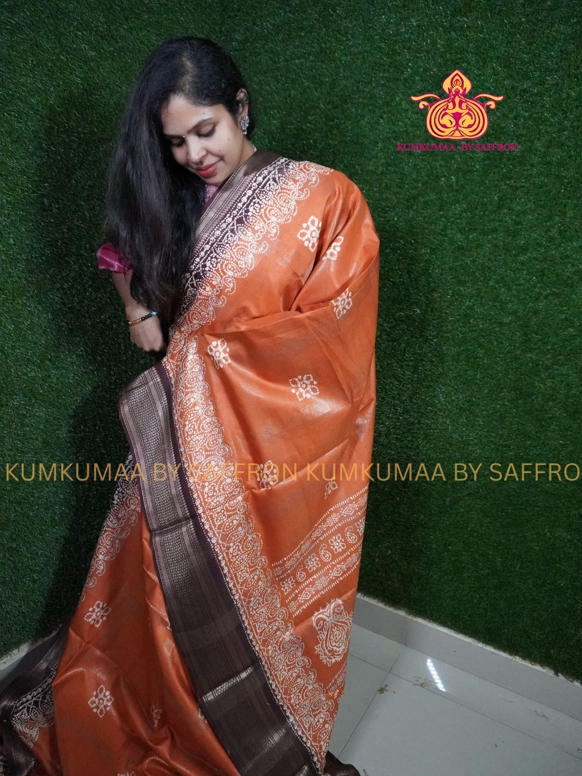 Dola Silk - COMFORTABLE FESTIVE Beautiful saree for women-ORANGE- BROWN COLOUR - STRIPPED DESIGN - ZARI BORDER - KUMKUMAA TRENDY TRADITIONAL WEAR - Comfort - Confidence - Elegance