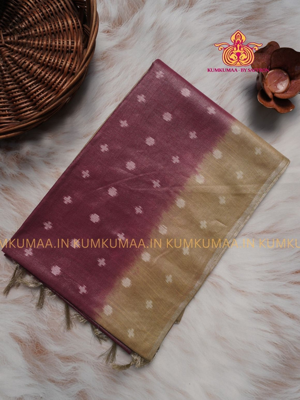 FANCY SAREE - MAJANTA AND BEIGE - GOLD PRINTS ALL OVER- TRENDY WEAR SAREE- Beautiful saree for women - KUMKUMAA FANCY FOR ALL OCCASION