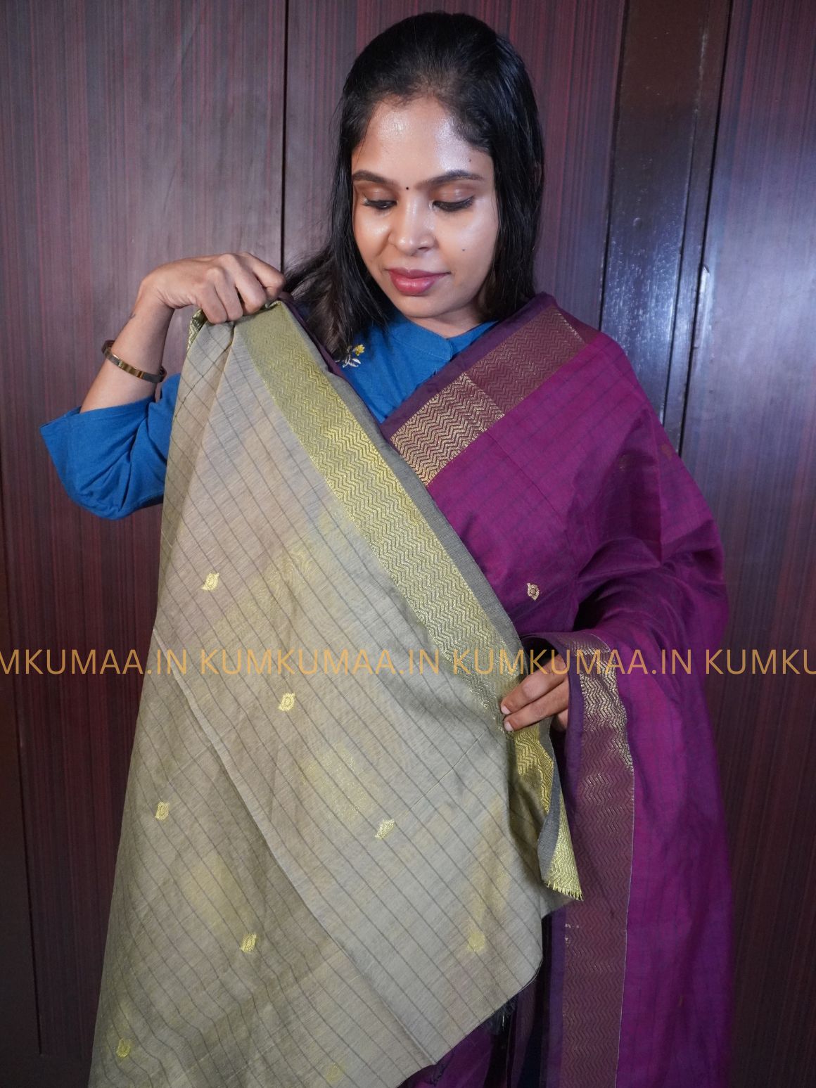 MAHESHWARI COTTON-MAJANTA TONE STRIPED PRINT SAREE WITH BLOUSE - TRENDY - FLORAL DESIGN - Kumkumaa Exclusive COLLECTION - LATEST ELEGANT SAREE