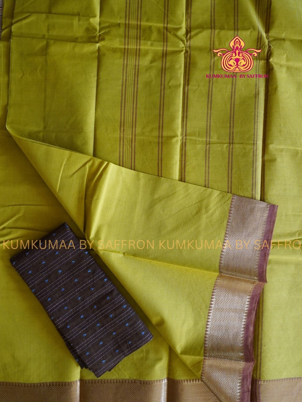 CHETTINAD COTTON -YELLOW SAREE WITH BROWN BORDER - SOFT AND COMFORTABLE - Kumkumaa Exclusive COMFORT EVERYDAY SAREE