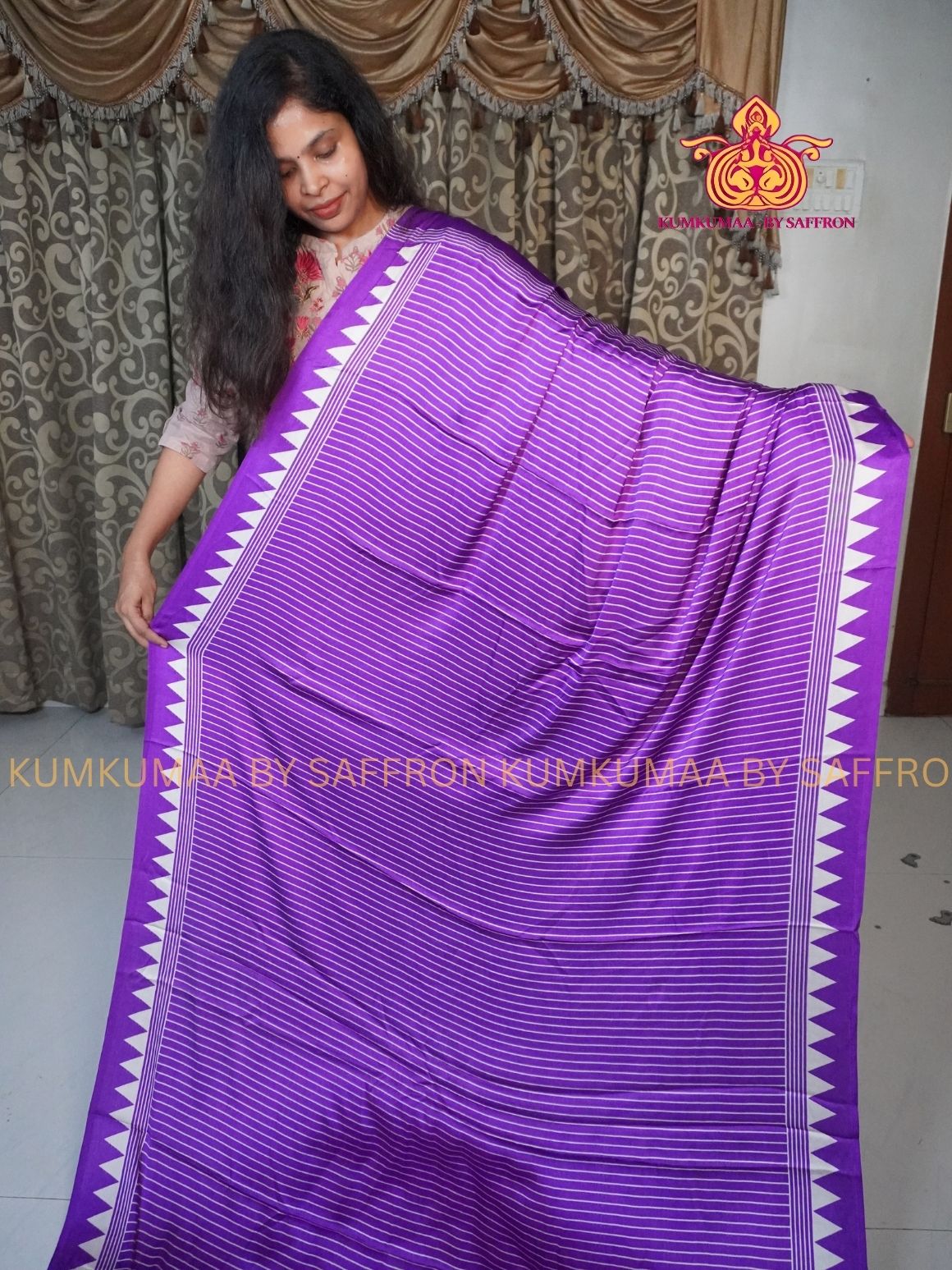 MODAL SILK - PURPLE WITH WHITE- STRIPES DESIGN - TRENDY WEAR- LATEST COLLECTION - BUTTERY SOFT-KUMKUMAA BY SAFFRON - MODERN WEAR