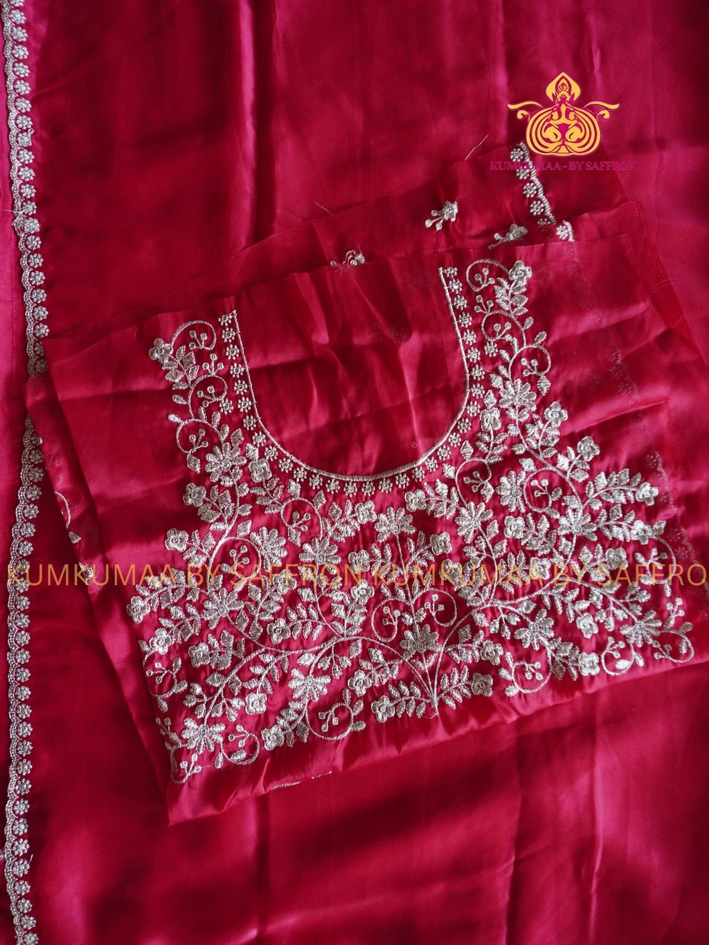 GEORGETTE- RED SAREE WITH EMBROIDERY BLOUSE - PARTY WEAR - EXCLUSIVE KUMKUMAA COLLECTION- FLOWY MATERIAL -CHIC AND GORGEOUS