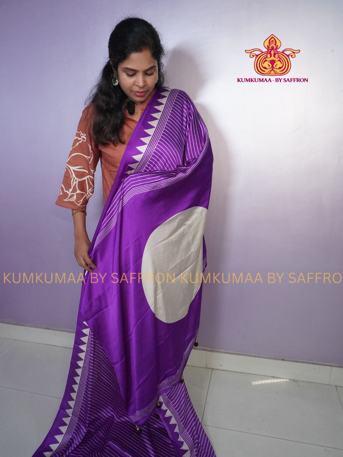 MODAL SILK - PURPLE WITH WHITE- STRIPES DESIGN - TRENDY WEAR- LATEST COLLECTION - BUTTERY SOFT-KUMKUMAA BY SAFFRON - MODERN WEAR